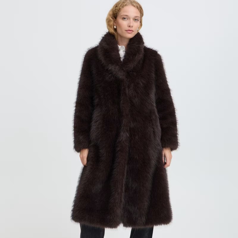 Γούνα μακριά με faux fur Byakaja Brown B.young
