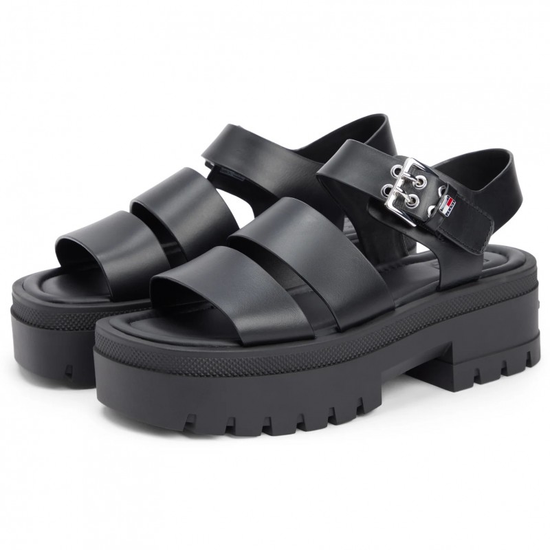 Σανδάλια TJW straps leather Max Black Tommy jeans