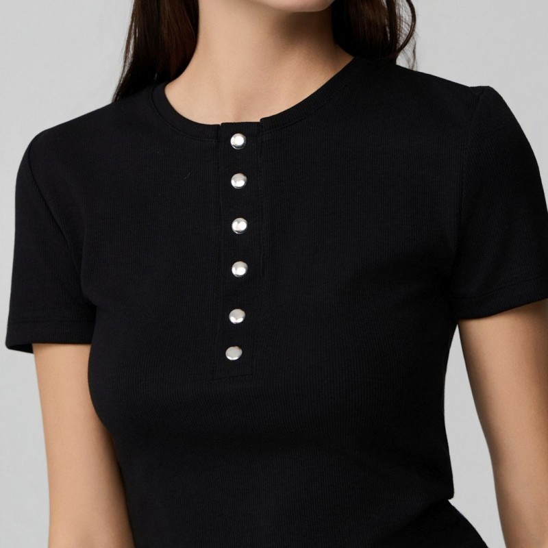 Τόπ ρίμπ με μεταλλικά κουμπιά Black Fullah sugah