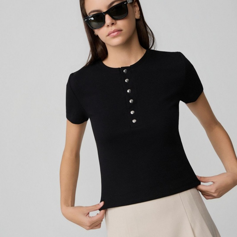 Τόπ ρίμπ με μεταλλικά κουμπιά Black Fullah sugah