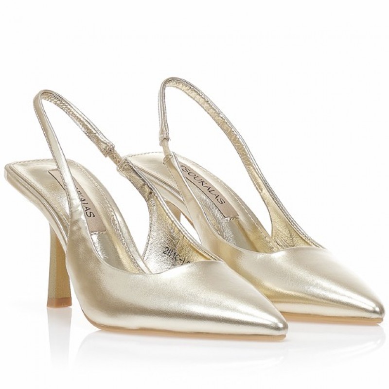 Γόβες χρυσές δερματίνη μυτερές Gold Tsoukalas 