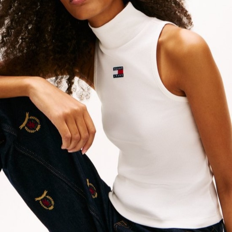 Μπλούζα αμάνικη slim badge rib tank White Tommy jeans