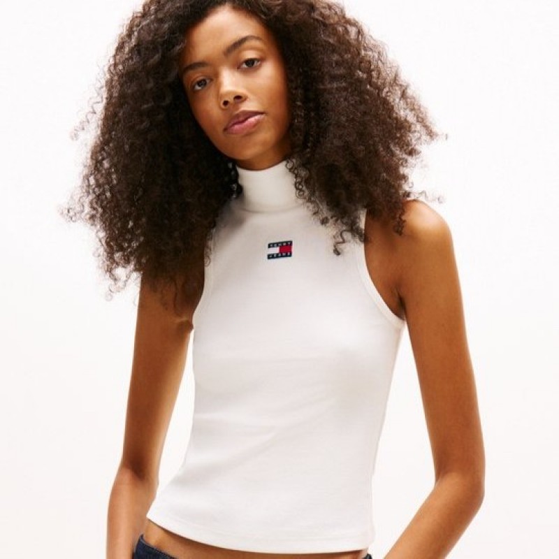 Μπλούζα αμάνικη slim badge rib tank White Tommy jeans