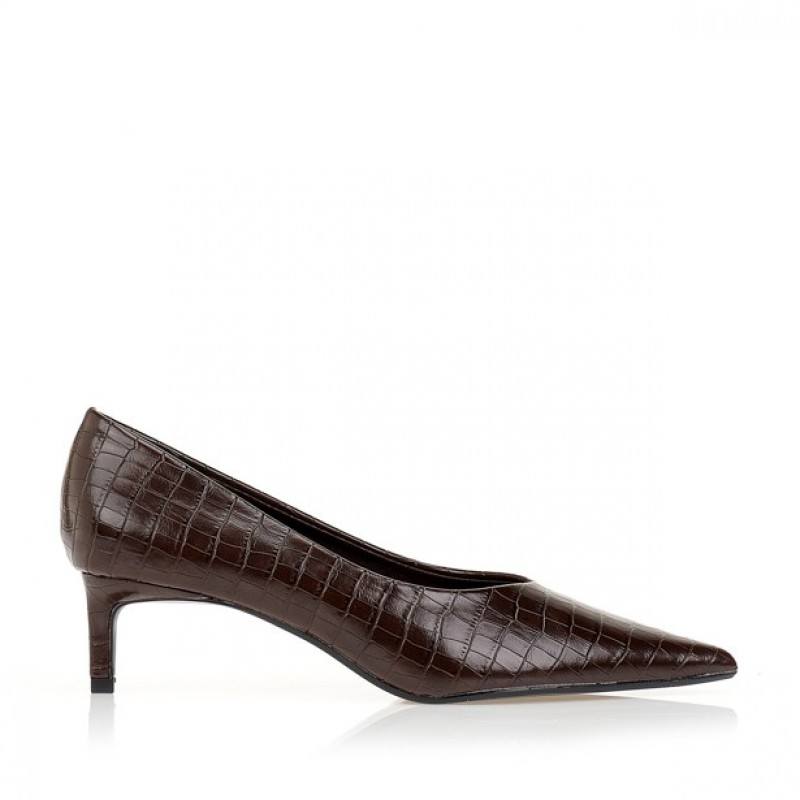 Γόβες καφέ animal print με χαμηλό τακούνι Brown Tsoukalas