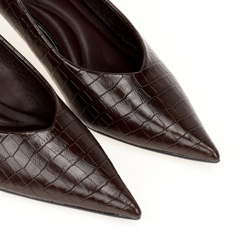 Γόβες καφέ animal print με χαμηλό τακούνι Brown Tsoukalas