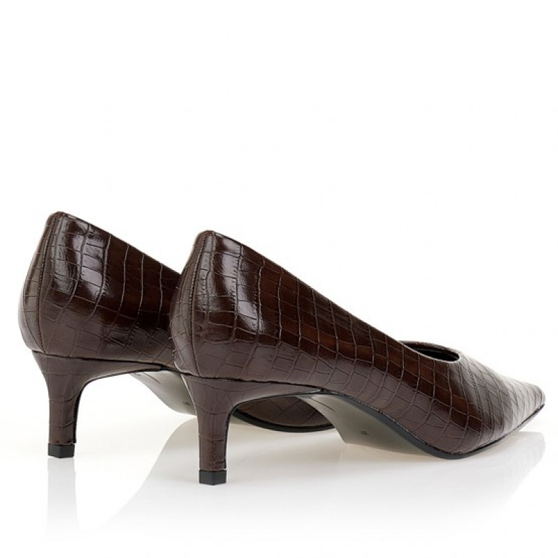 Γόβες καφέ animal print με χαμηλό τακούνι Brown Tsoukalas