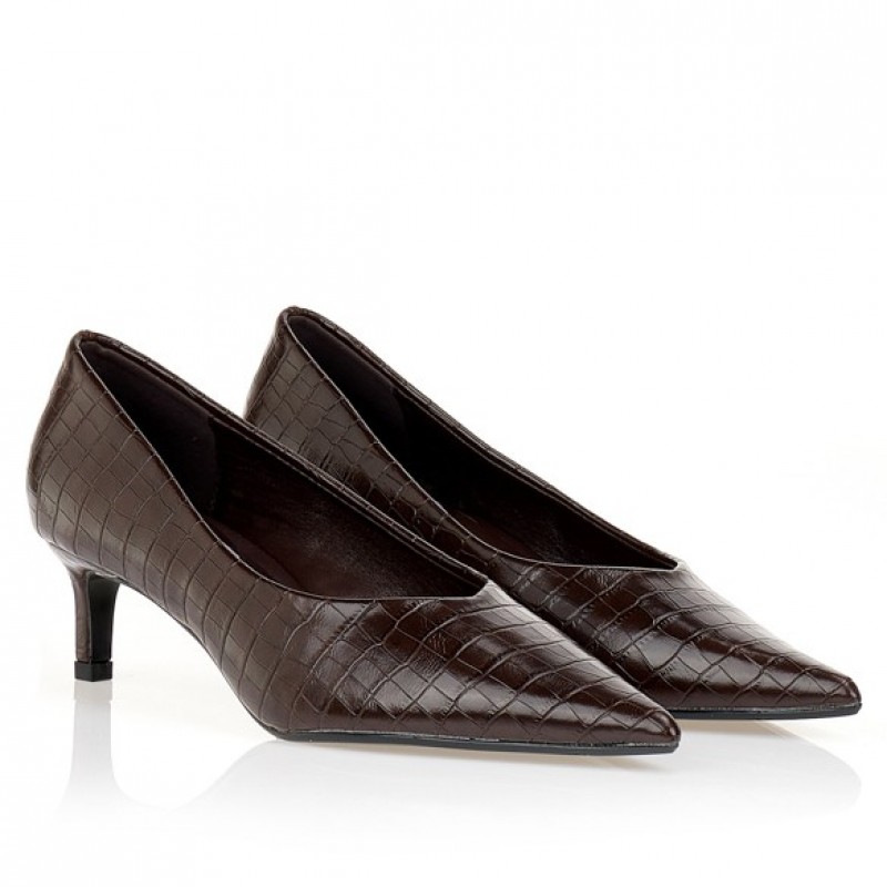 Γόβες καφέ animal print με χαμηλό τακούνι Brown Tsoukalas