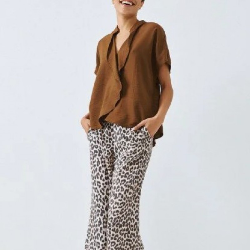 Μπλούζα με τσαλακωτή όψη Brown Access