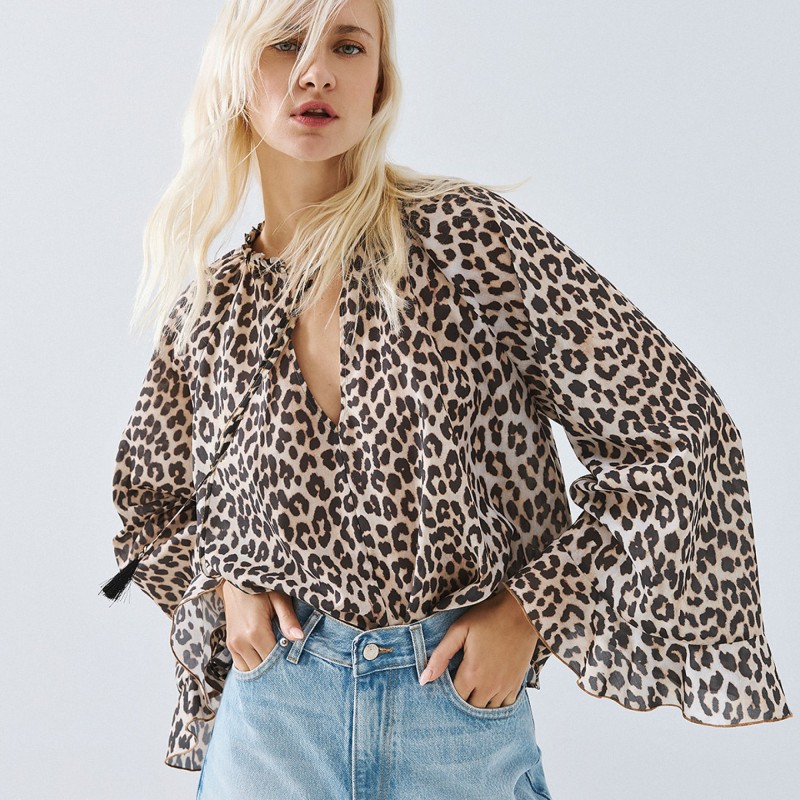Μπλούζα λεοπάρ με δέσιμο Brown Access