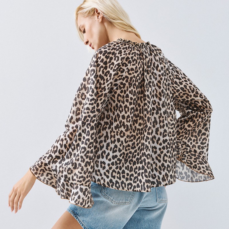 Μπλούζα λεοπάρ με δέσιμο Brown Access