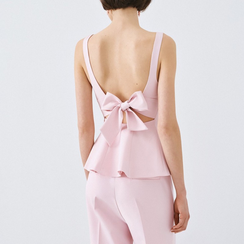 Τόπ αμάνικο peplum με δέσιμο πίσω Pink Access