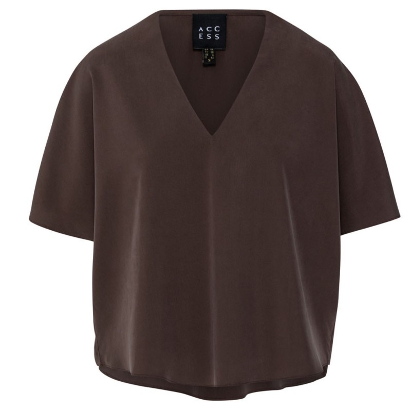 Μπλούζα με κοντό μανίκι με V λαιμόκοψη Brown Access