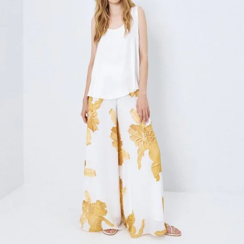 Παντελόνα wide-leg εμπριμέ Yellow Access