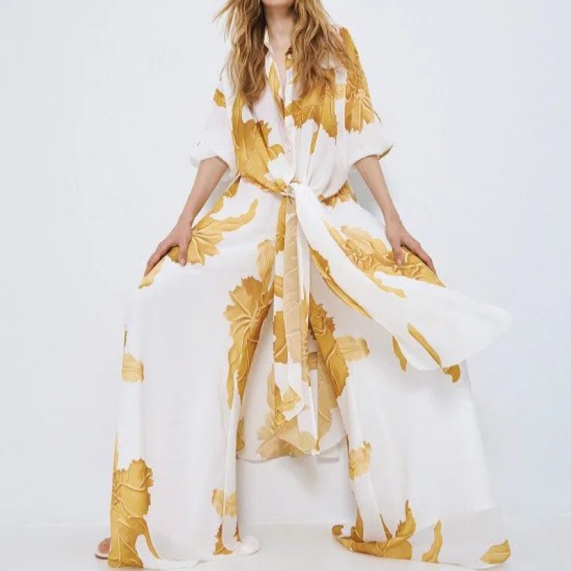 Παντελόνα wide-leg εμπριμέ Yellow Access