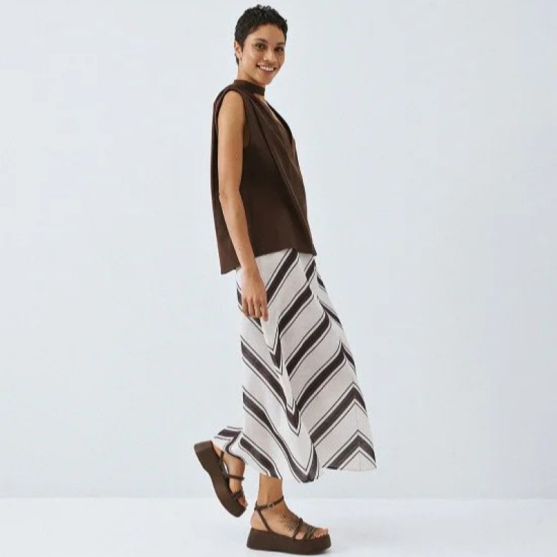 Φούστα μάξι ριγέ Brown Access