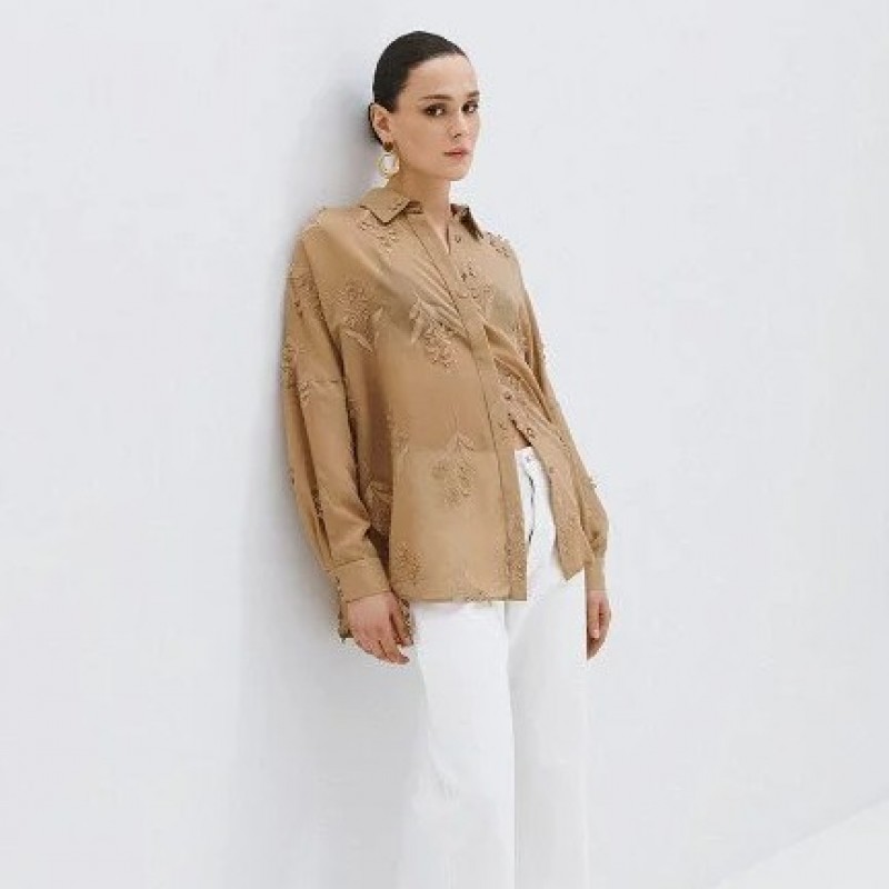 Πουκάμισο με κεντήματα Beige Access