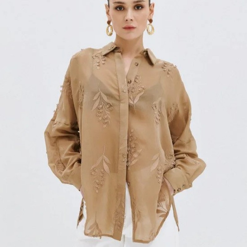 Πουκάμισο με κεντήματα Beige Access