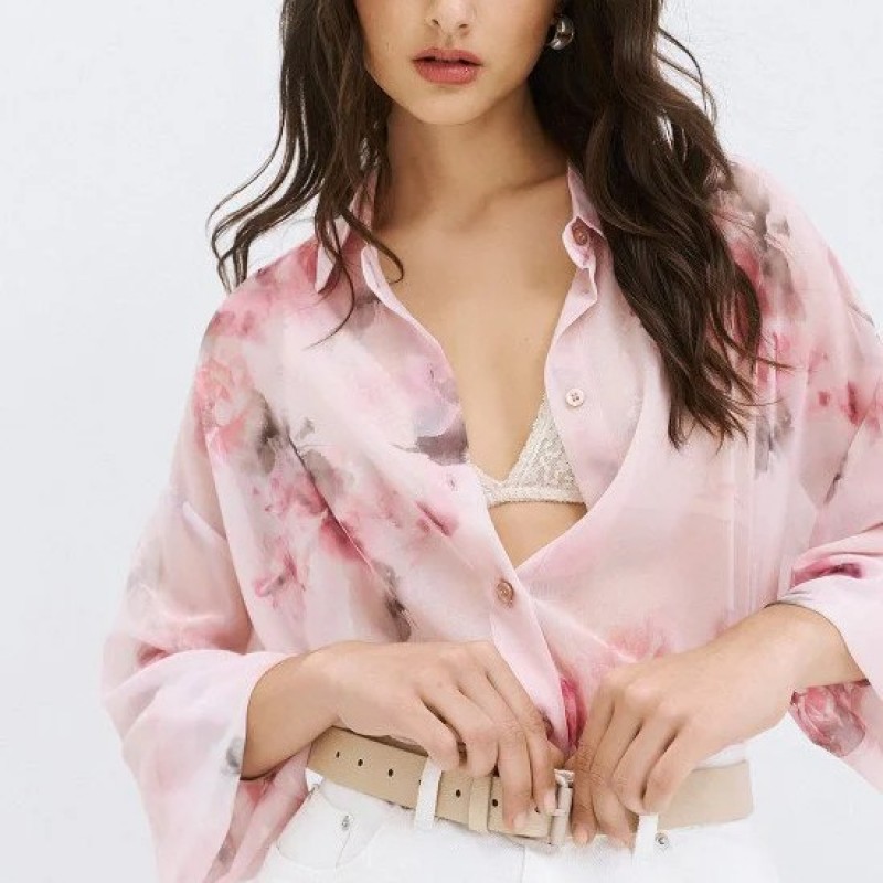 Πουκάμισο φλοράλ με μακρύ μανίκι Pink Access