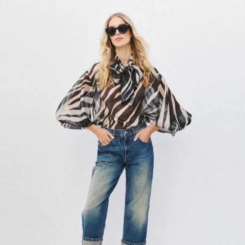 Μπλούζα animal print με δέσιμο Black-White Access