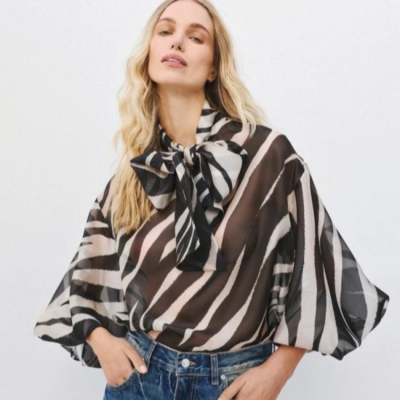 Μπλούζα animal print με δέσιμο Black-White Access