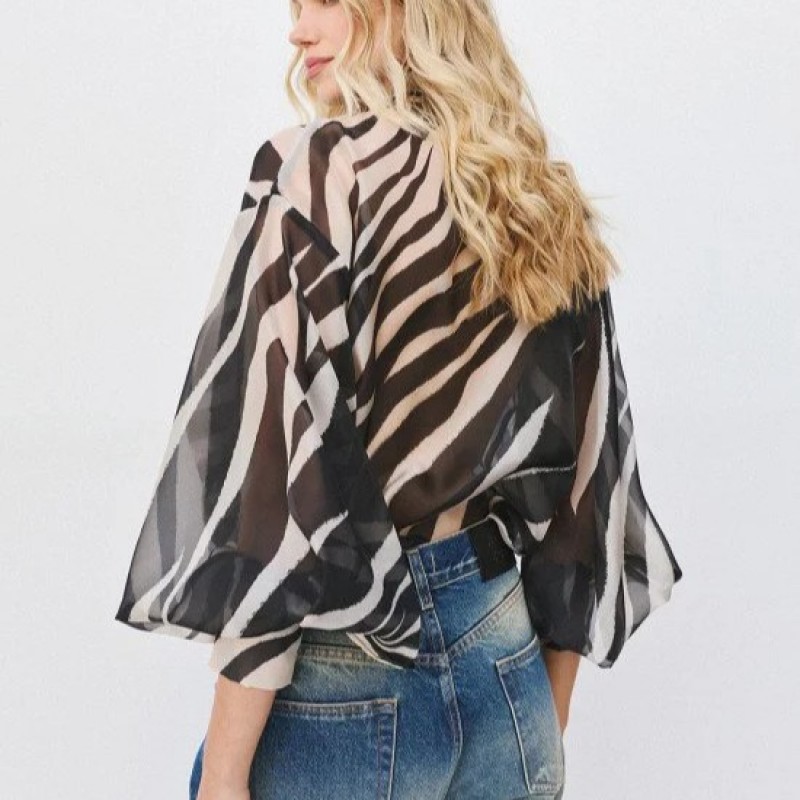 Μπλούζα animal print με δέσιμο Black-White Access
