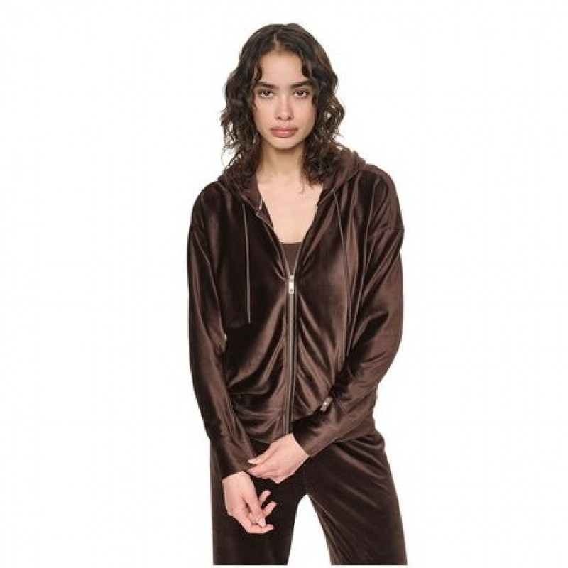 Ζακέτα γυναικεία με κουκούλα Brown DKNY
