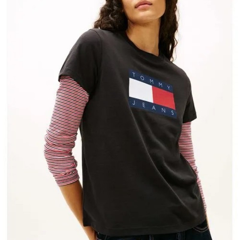 Μπλούζα με κοντό μανίκι TJW flag ss Black Tommy jeans