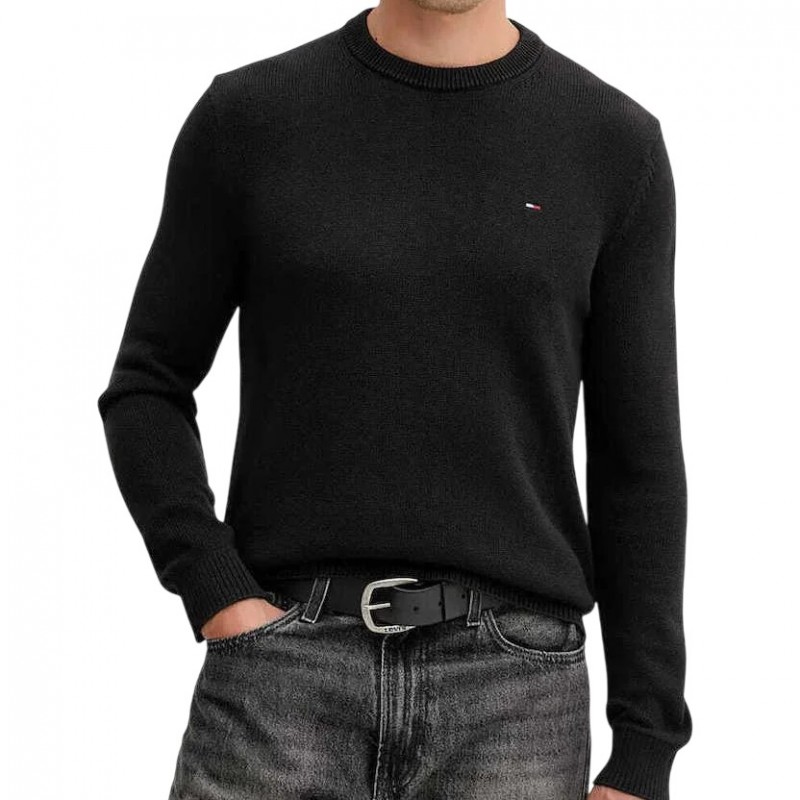 Πουλόβερ ανδρικό TJM Flag Textured Slim Jumper Black Tommy jeans
