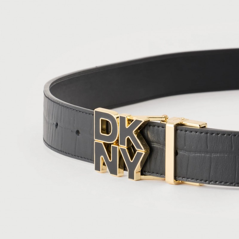 Ζώνη γυναικεία δερμάτινη reversible stacked Black/Gold DKNY