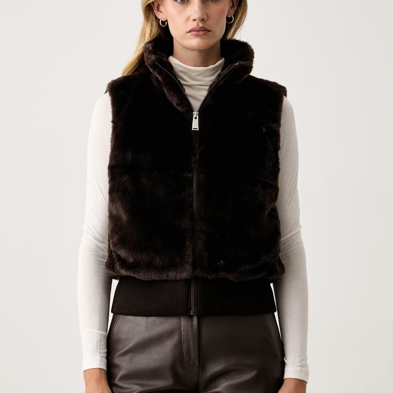 Μπουφάν αμάνικο γούνινο faux fur Brown DKNY
