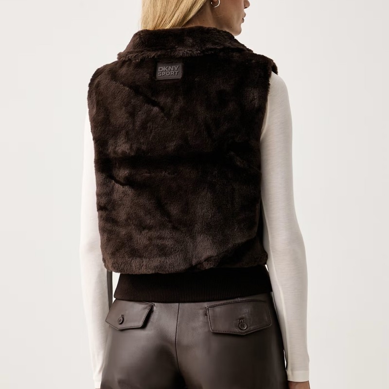 Μπουφάν αμάνικο γούνινο faux fur Brown DKNY