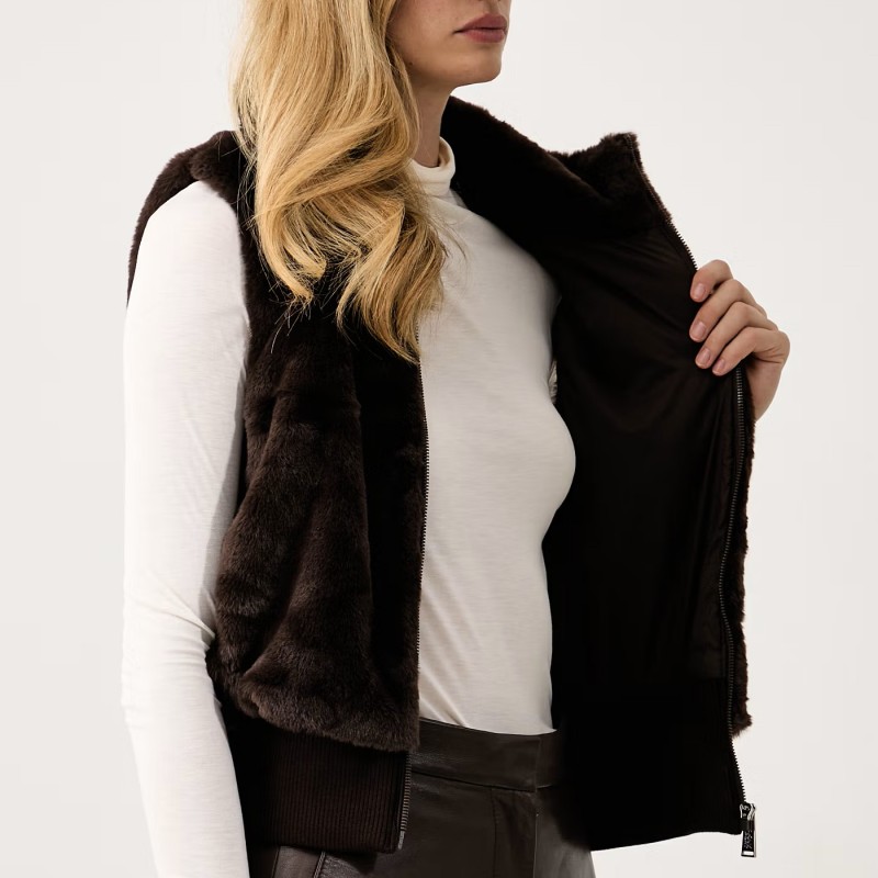 Μπουφάν αμάνικο γούνινο faux fur Brown DKNY