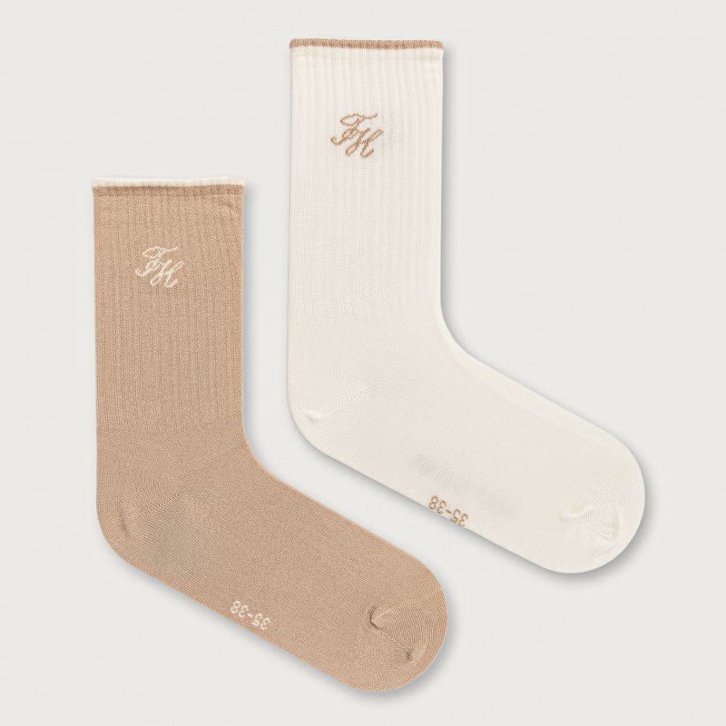 Κάλτσες TH Women sock 2p monogram lurex Beige Tommy jeans