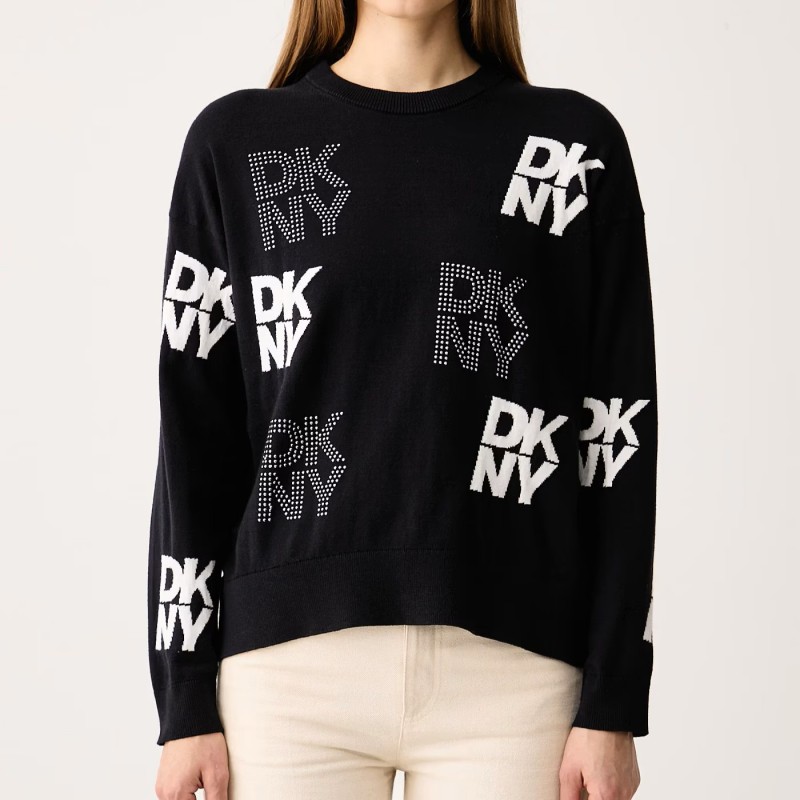 Πουλόβερ με σχέδια και στρας Black DKNY