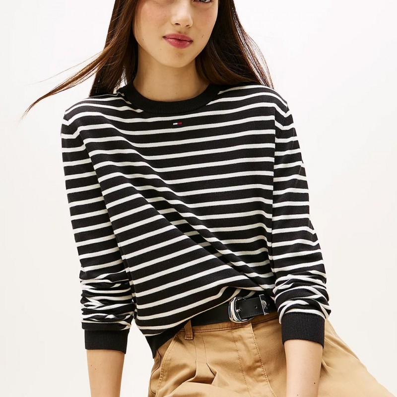 Πουλόβερ με ρίγες TJW essential crew Black Tommy jeans