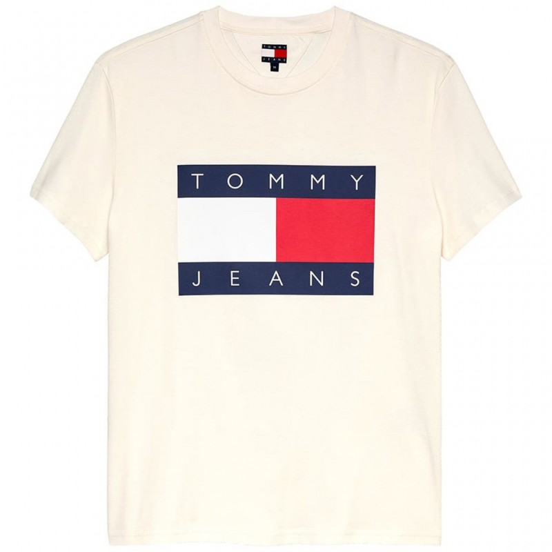 Μπλούζα με κοντό μανίκι TJM Big flag White Calico Tommy jeans