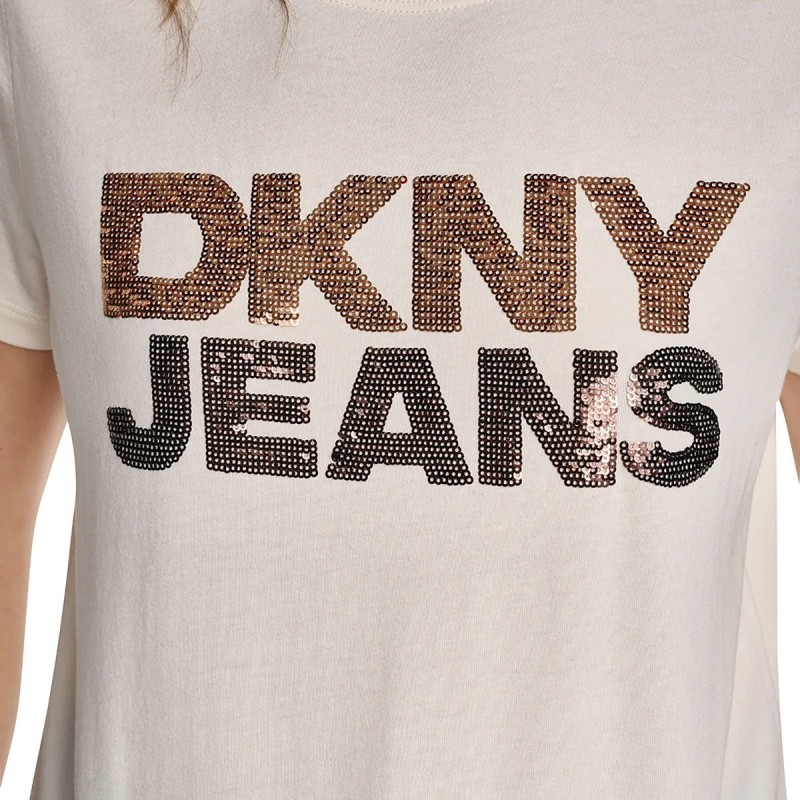 Μπλούζα με κοντό μανίκι sequin stacked Ecru DKNY