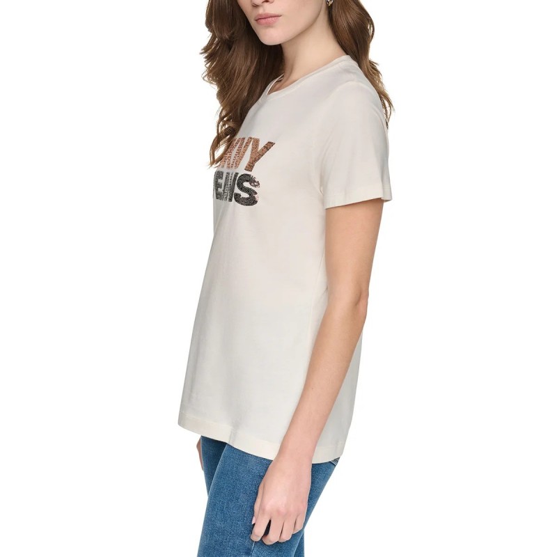 Μπλούζα με κοντό μανίκι sequin stacked Ecru DKNY