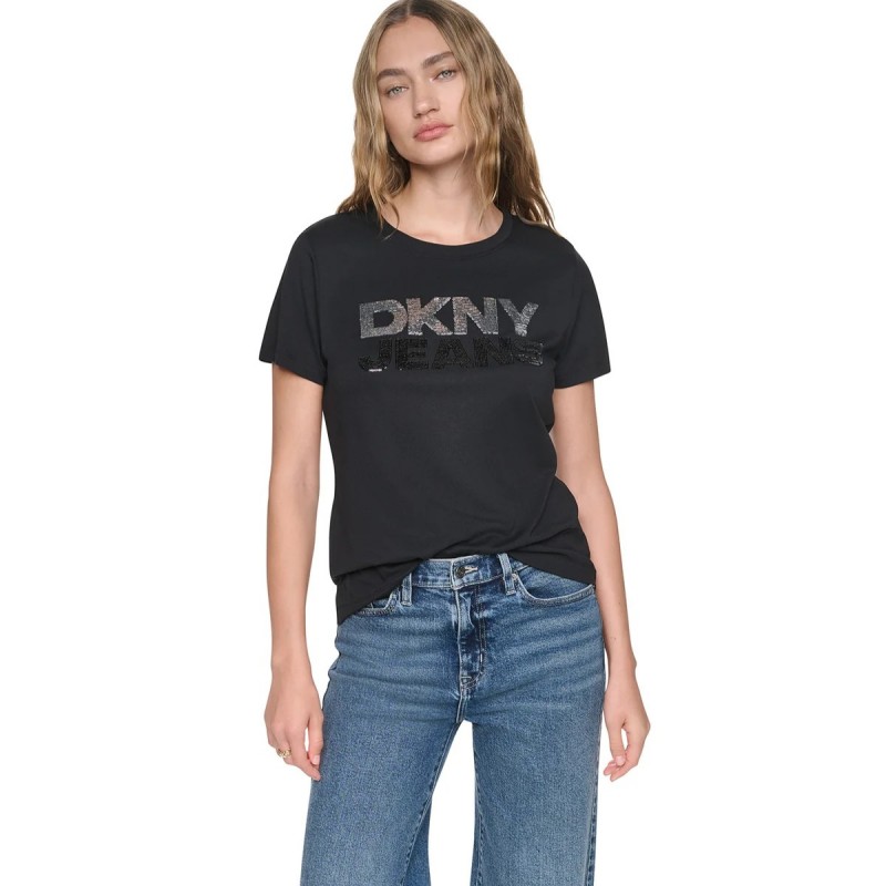 Μπλούζα με κοντό μανίκι sequin stacked Black DKNY