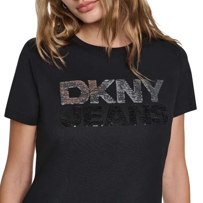 Μπλούζα με κοντό μανίκι sequin stacked Black DKNY