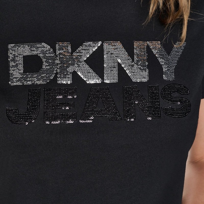 Μπλούζα με κοντό μανίκι sequin stacked Black DKNY