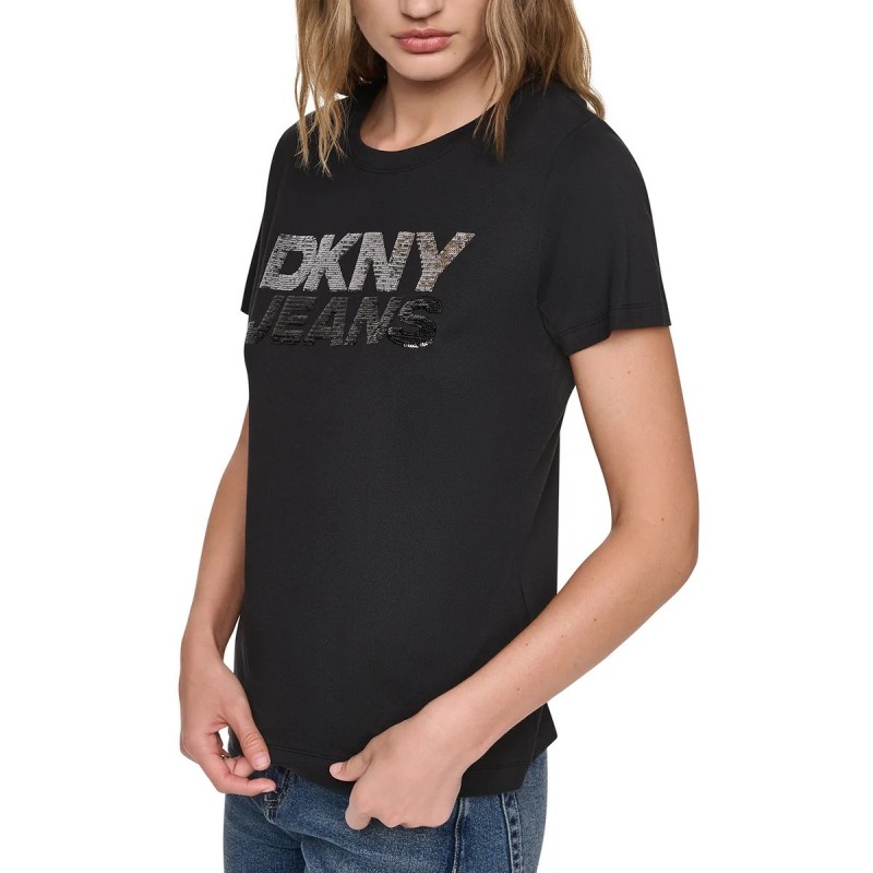Μπλούζα με κοντό μανίκι sequin stacked Black DKNY