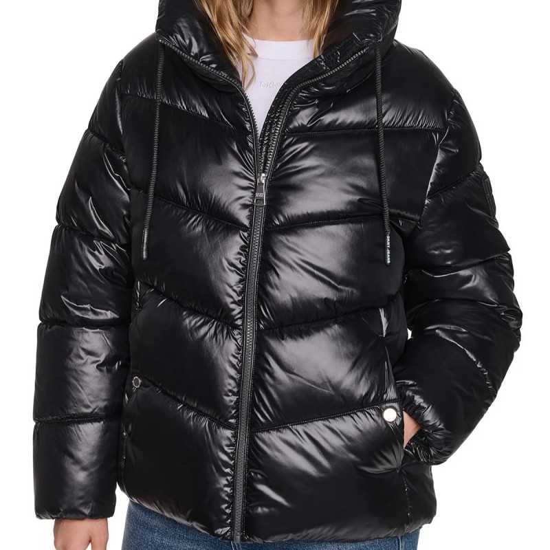 Μπουφάν puffer quilted with drama collar Black DKNY