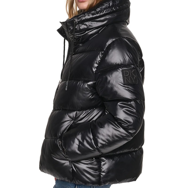 Μπουφάν puffer quilted with drama collar Black DKNY