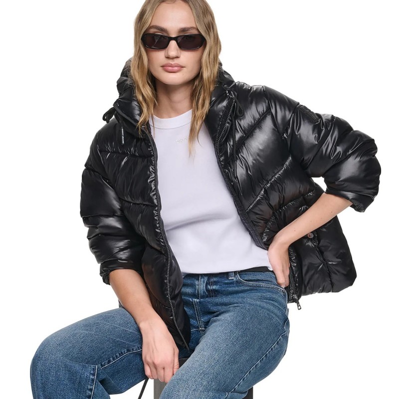 Μπουφάν puffer quilted with drama collar Black DKNY