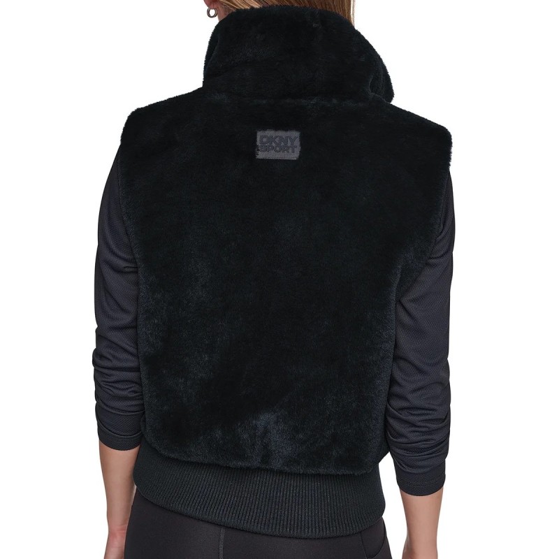 Μπουφάν αμάνικο γούνινο faux fur Black DKNY