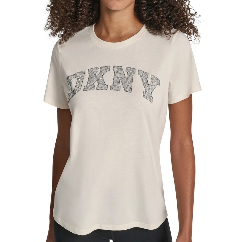 Μπλούζα με κοντό μανίκι logo varsity Ecru DKNY