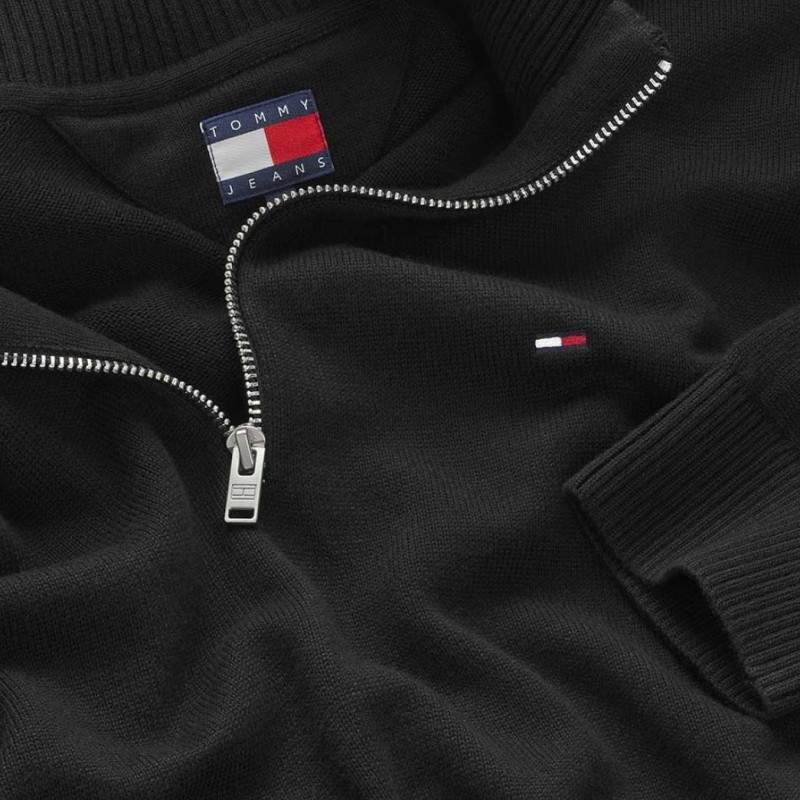 Πουλόβερ ανδρικό με φερμουάρ 1/4 ess light Black Tommy jeans