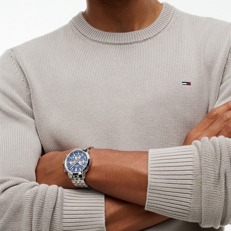 Πουλόβερ ανδρικό TJM Flag Textured Slim Jumper Stone Tommy jeans