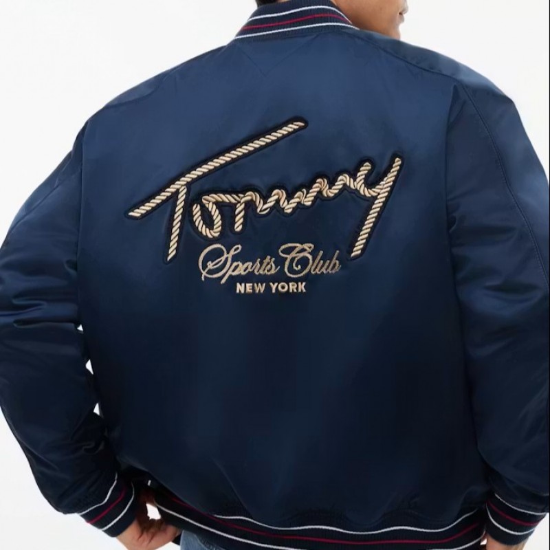 Μπουφάν Crest Patch Relaxed Satin Bomber Blue Tommy jeans